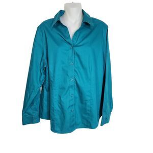Chico's Womens Top Size 2 Large 12 Green Wrinkle Resistant Button Up Long Sleeve